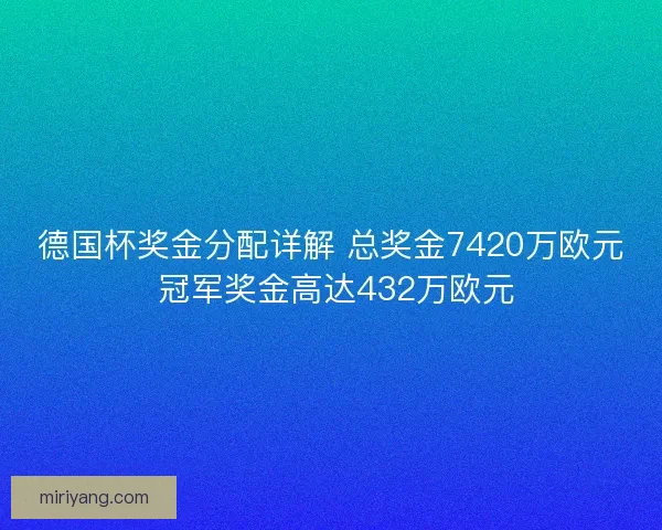 德国杯奖金分配详解 总奖金7420万欧元 冠军奖金高达432万欧元